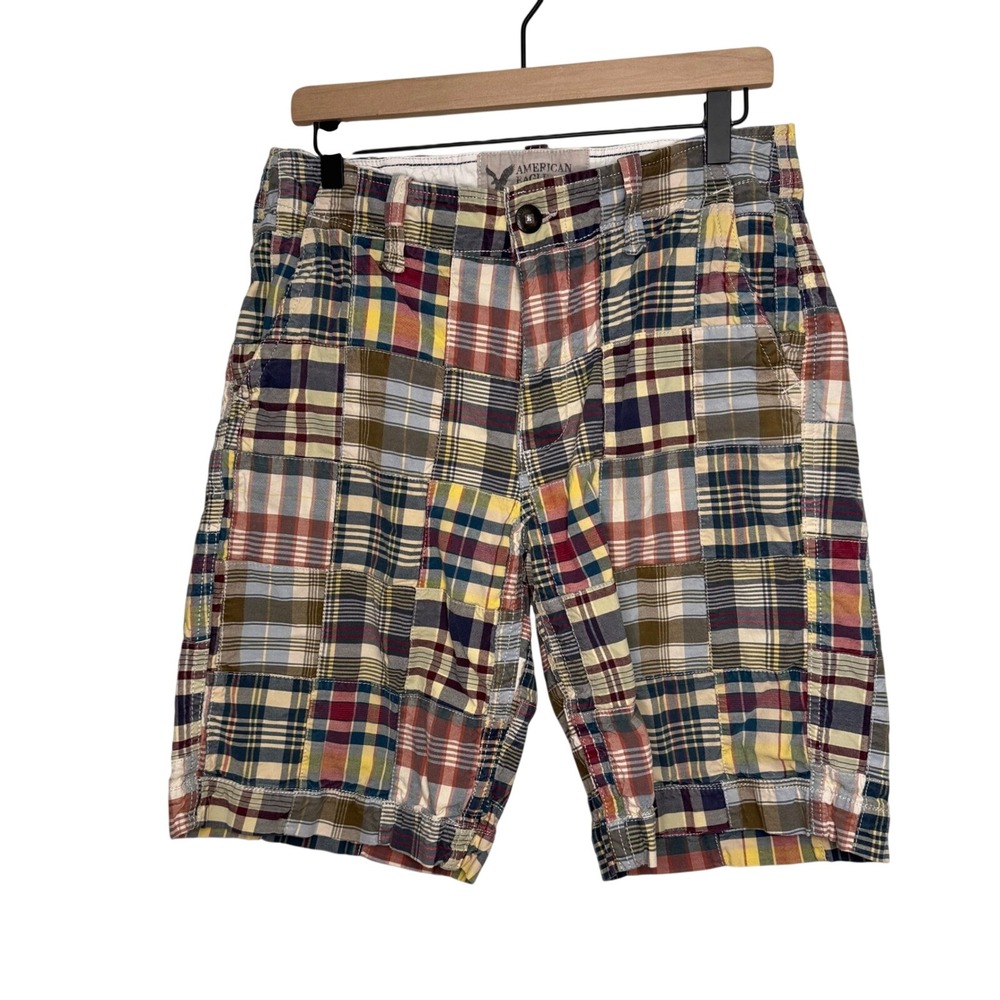 American Eagle Outfitters Mens Plaid Patchwork Classic Length Shorts Measures 31